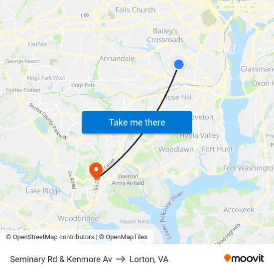 Seminary Rd & Kenmore Av to Lorton, VA map
