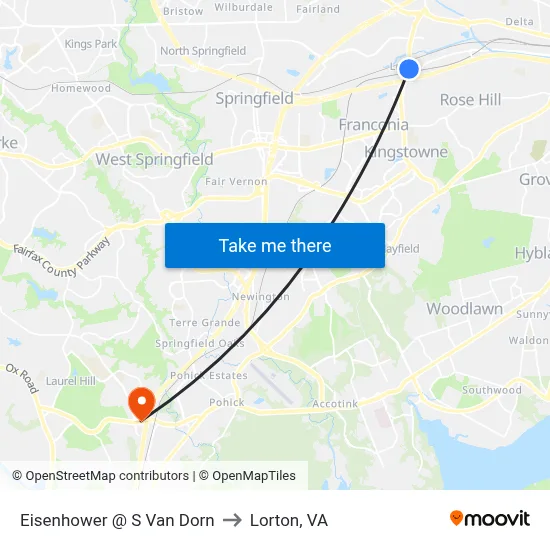 Eisenhower @ S Van Dorn to Lorton, VA map
