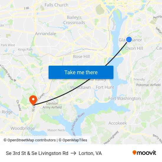 Se 3rd St & Se Livingston Rd to Lorton, VA map
