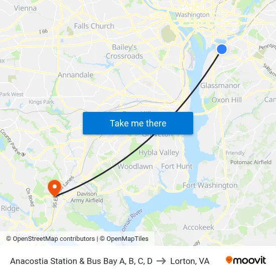 Anacostia Station & Bus Bay A, B, C, D to Lorton, VA map