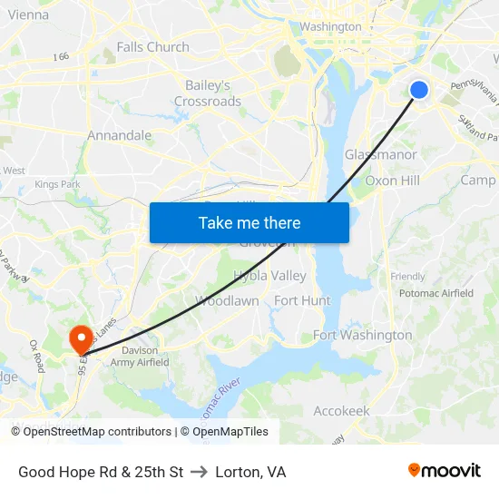 Good Hope Rd & 25th St to Lorton, VA map