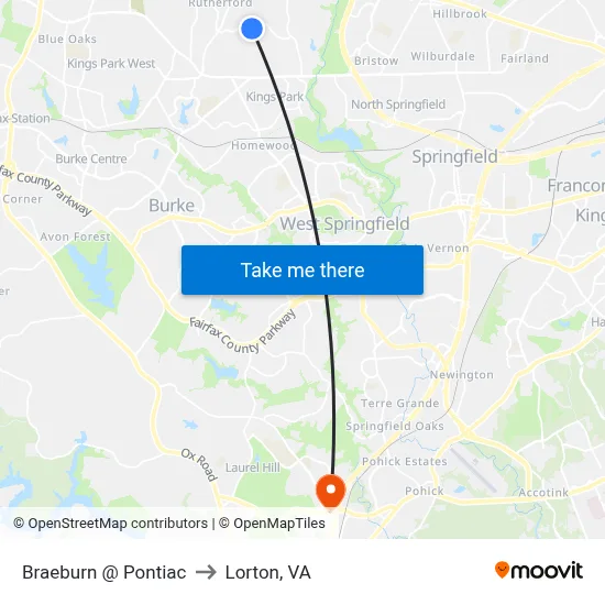 Braeburn @ Pontiac to Lorton, VA map