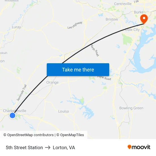 5th Street Station to Lorton, VA map