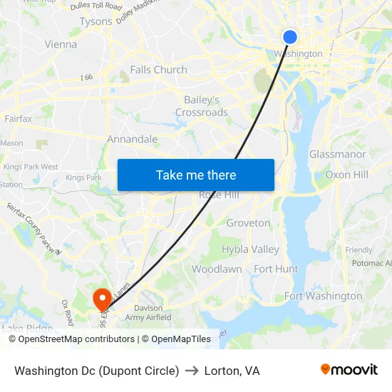 Washington Dc (Dupont Circle) to Lorton, VA map
