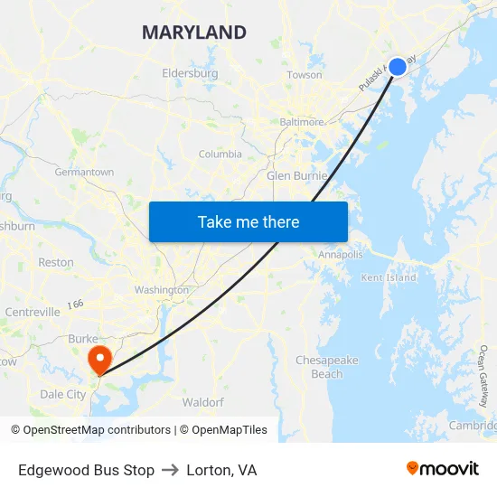 Edgewood Bus Stop to Lorton, VA map
