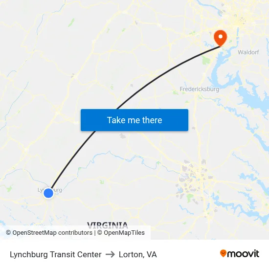 Lynchburg Transit Center to Lorton, VA map
