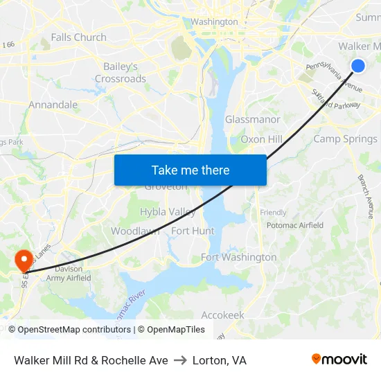 Walker Mill Rd & Rochelle Ave to Lorton, VA map