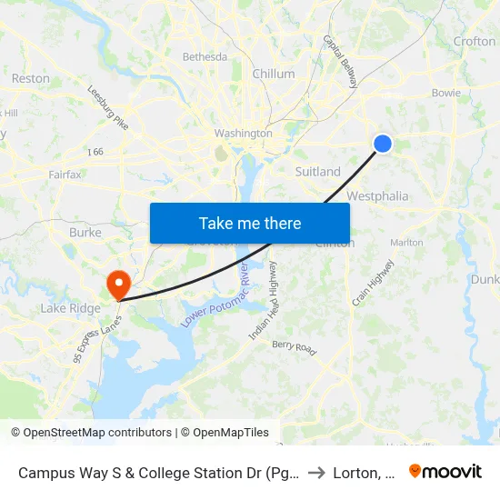 Campus Way S & College Station Dr (Pgcc) to Lorton, VA map