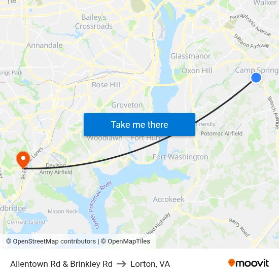 Allentown Rd & Brinkley Rd to Lorton, VA map