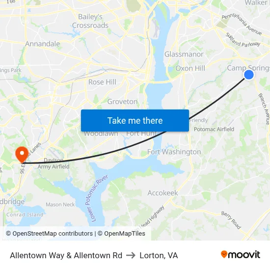 Allentown Way & Allentown Rd to Lorton, VA map