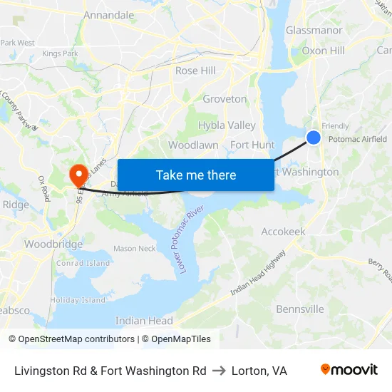 Livingston Rd & Fort Washington Rd to Lorton, VA map