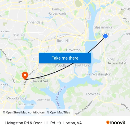 Livingston Rd & Oxon Hill Rd to Lorton, VA map