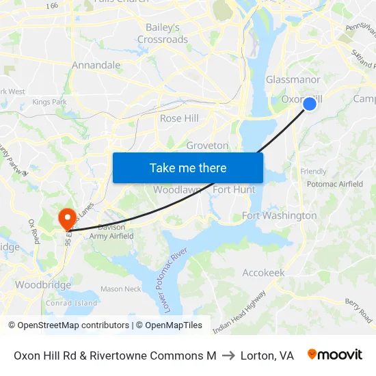 Oxon Hill Rd & Rivertowne Commons M to Lorton, VA map