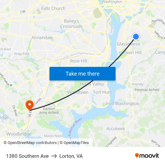 1380 Southern Ave to Lorton, VA map