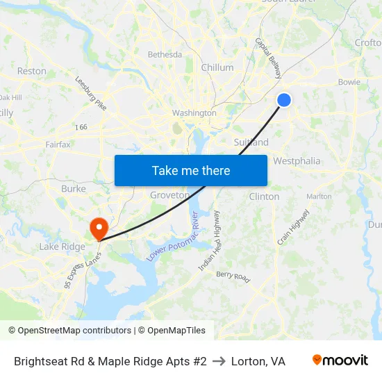 Brightseat Rd & Maple Ridge Apts #2 to Lorton, VA map