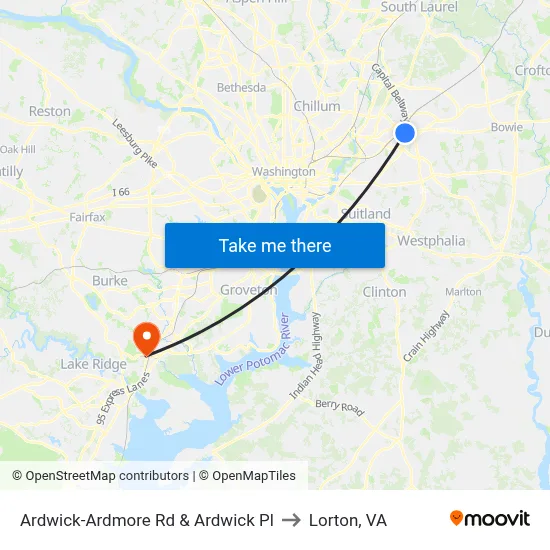 Ardwick-Ardmore Rd & Ardwick Pl to Lorton, VA map