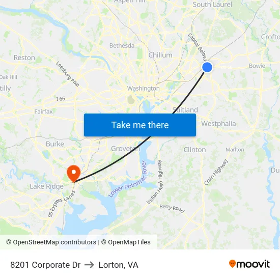 8201 Corporate Dr to Lorton, VA map