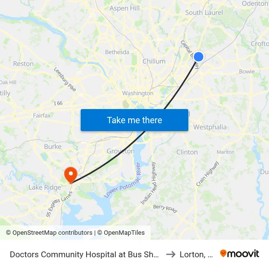 Doctors Community Hospital at Bus Shelter to Lorton, VA map