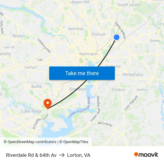 Riverdale Rd & 64th Av to Lorton, VA map