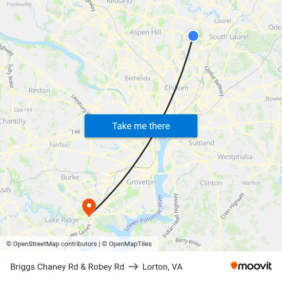 Briggs Chaney Rd & Robey Rd to Lorton, VA map