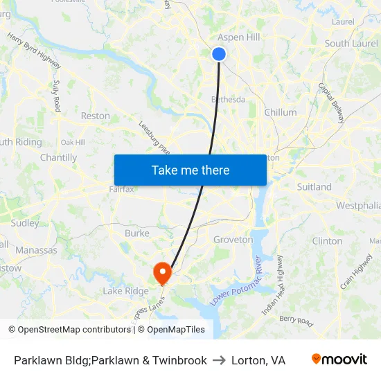 Parklawn Bldg;Parklawn & Twinbrook to Lorton, VA map