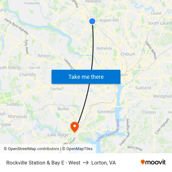 Rockville Station & Bay E - West to Lorton, VA map