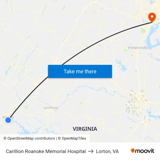 Carillion Roanoke Memorial Hospital to Lorton, VA map