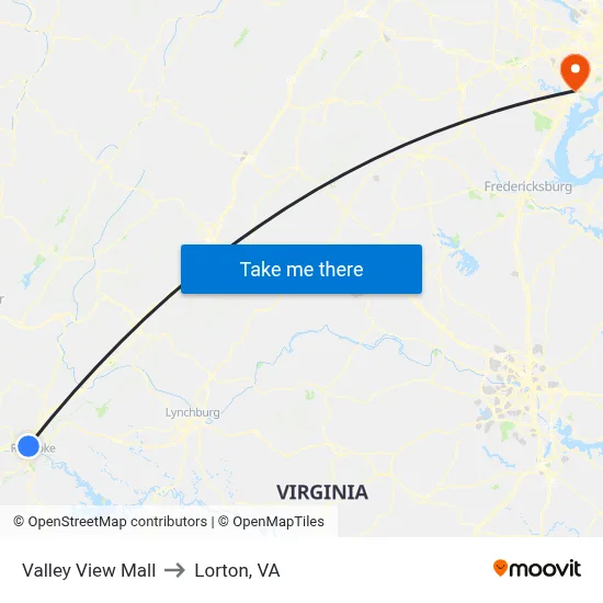 Valley View Mall to Lorton, VA map