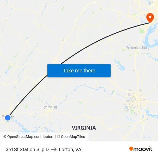 3rd St Station Slip D to Lorton, VA map