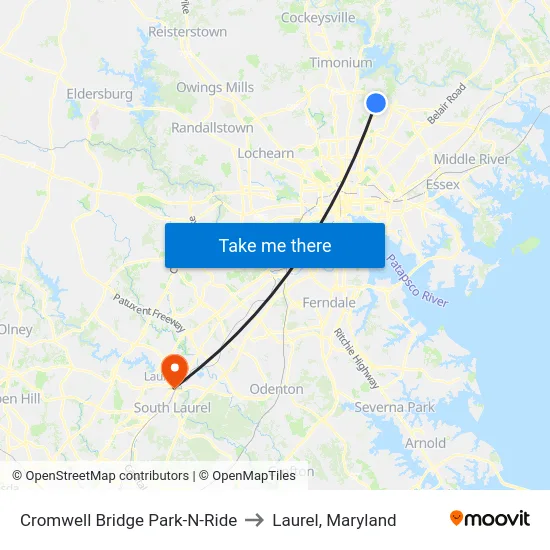 Cromwell Bridge Park-N-Ride to Laurel, Maryland map