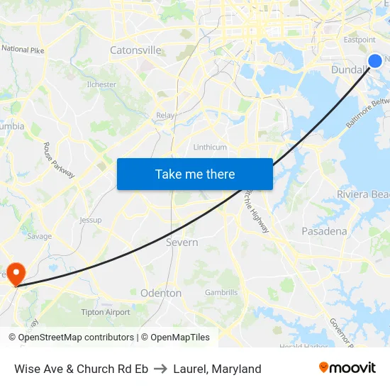 Wise Ave & Church Rd Eb to Laurel, Maryland map