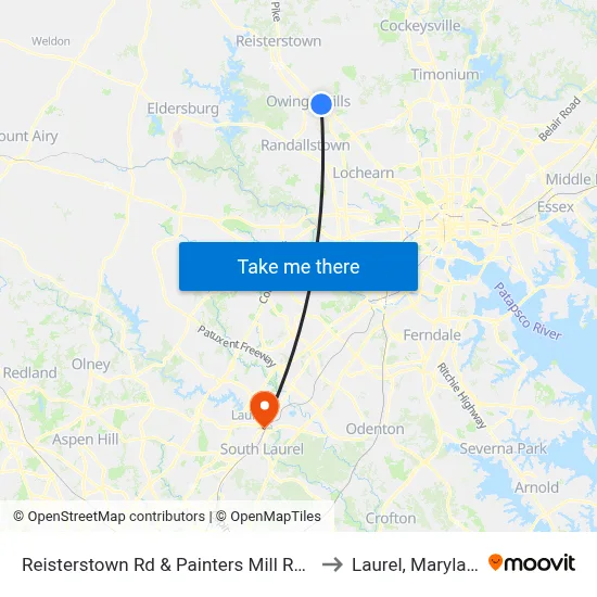 Reisterstown Rd & Painters Mill Rd Sb to Laurel, Maryland map