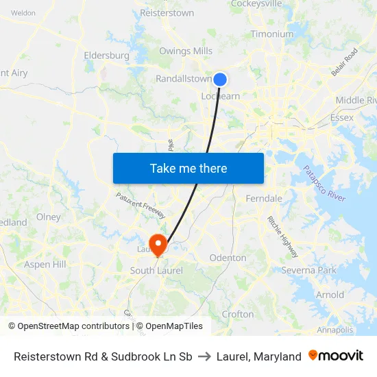 Reisterstown Rd & Sudbrook Ln Sb to Laurel, Maryland map