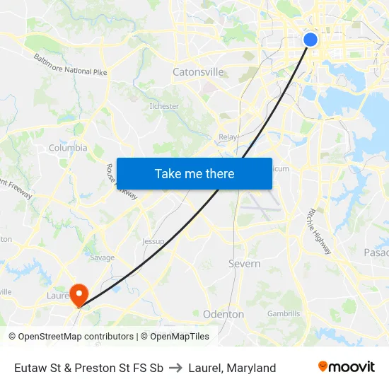 Eutaw St & Preston St FS Sb to Laurel, Maryland map