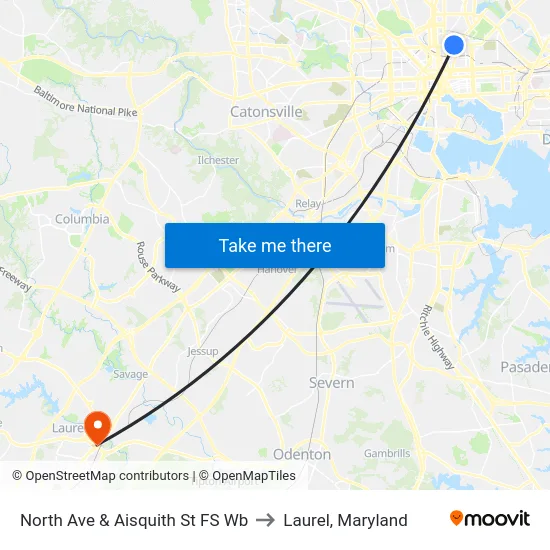 North Ave & Aisquith St FS Wb to Laurel, Maryland map