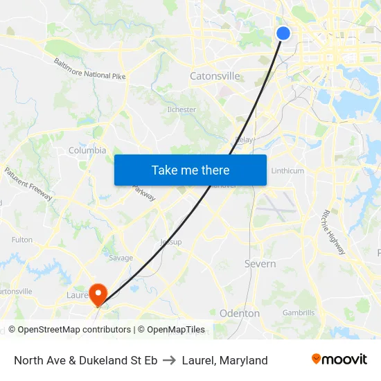 North Ave & Dukeland St Eb to Laurel, Maryland map