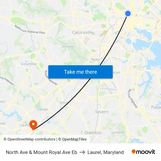 North Ave & Mount Royal Ave Eb to Laurel, Maryland map