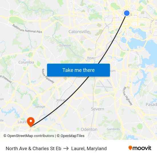 North Ave & Charles St Eb to Laurel, Maryland map