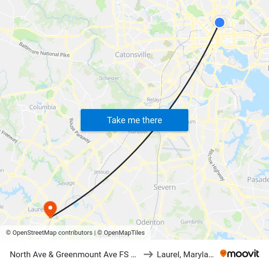 North Ave & Greenmount Ave FS Wb to Laurel, Maryland map