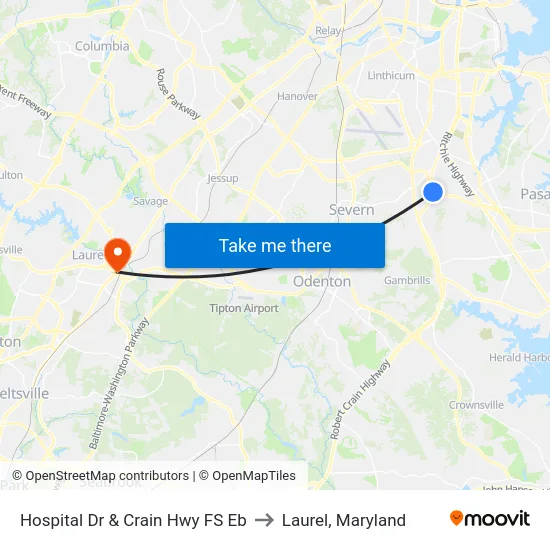 Hospital Dr & Crain Hwy FS Eb to Laurel, Maryland map