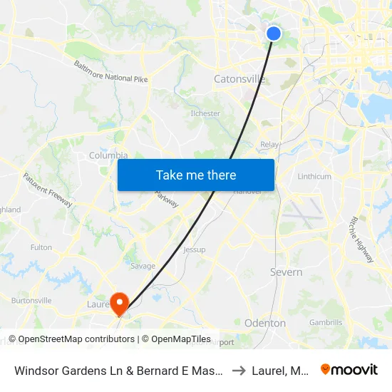 Windsor Gardens Ln & Bernard E Mason Apartments Eb to Laurel, Maryland map