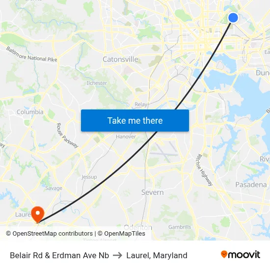 Belair Rd & Erdman Ave Nb to Laurel, Maryland map
