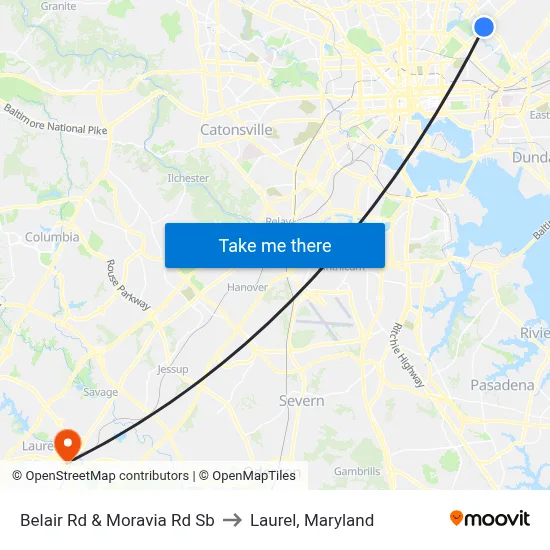 Belair Rd & Moravia Rd Sb to Laurel, Maryland map
