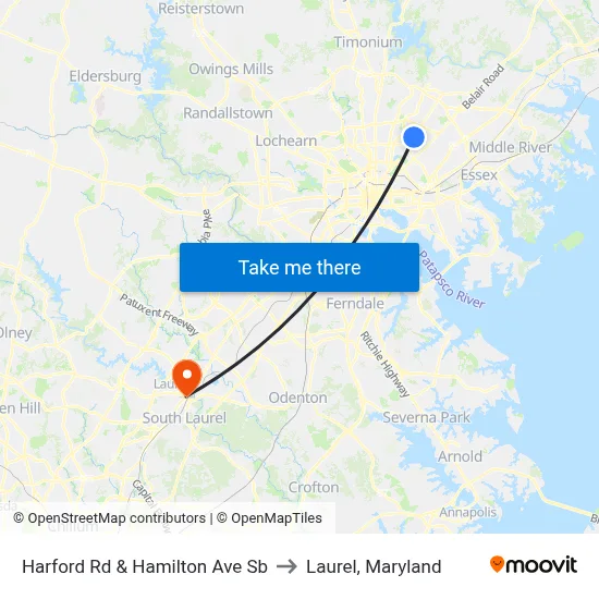 Harford Rd & Hamilton Ave Sb to Laurel, Maryland map