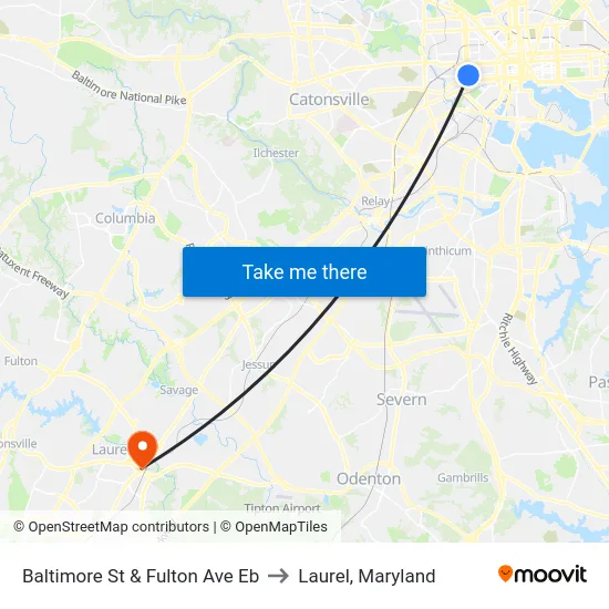 Baltimore St & Fulton Ave Eb to Laurel, Maryland map