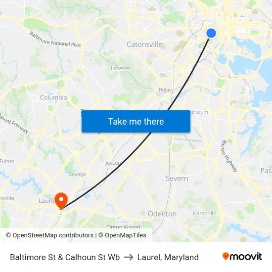 Baltimore St & Calhoun St Wb to Laurel, Maryland map