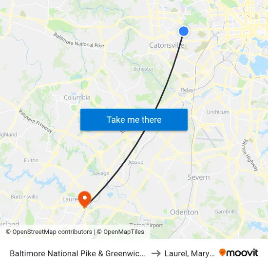 Baltimore National Pike & Greenwich Ave Wb to Laurel, Maryland map