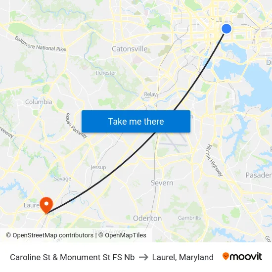 Caroline St & Monument St FS Nb to Laurel, Maryland map