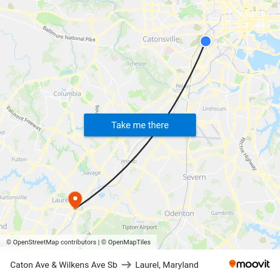 Caton Ave & Wilkens Ave Sb to Laurel, Maryland map