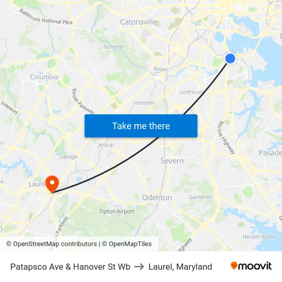 Patapsco Ave & Hanover St Wb to Laurel, Maryland map